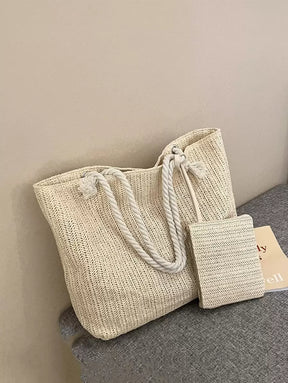 Bolsa de Palha com Alças de Corda e Necessaire