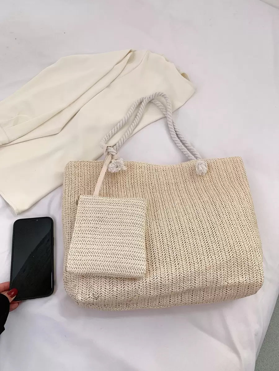 Bolsa de Palha com Alças de Corda e Necessaire