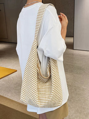 Bolsa de Tecido com Estampa Geométrica e Alças Trançadas