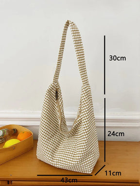 Bolsa de Tecido com Estampa Geométrica e Alças Trançadas