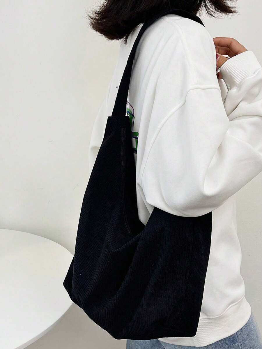 Bolsa de Tecido com Estampa Geométrica e Alças Trançadas