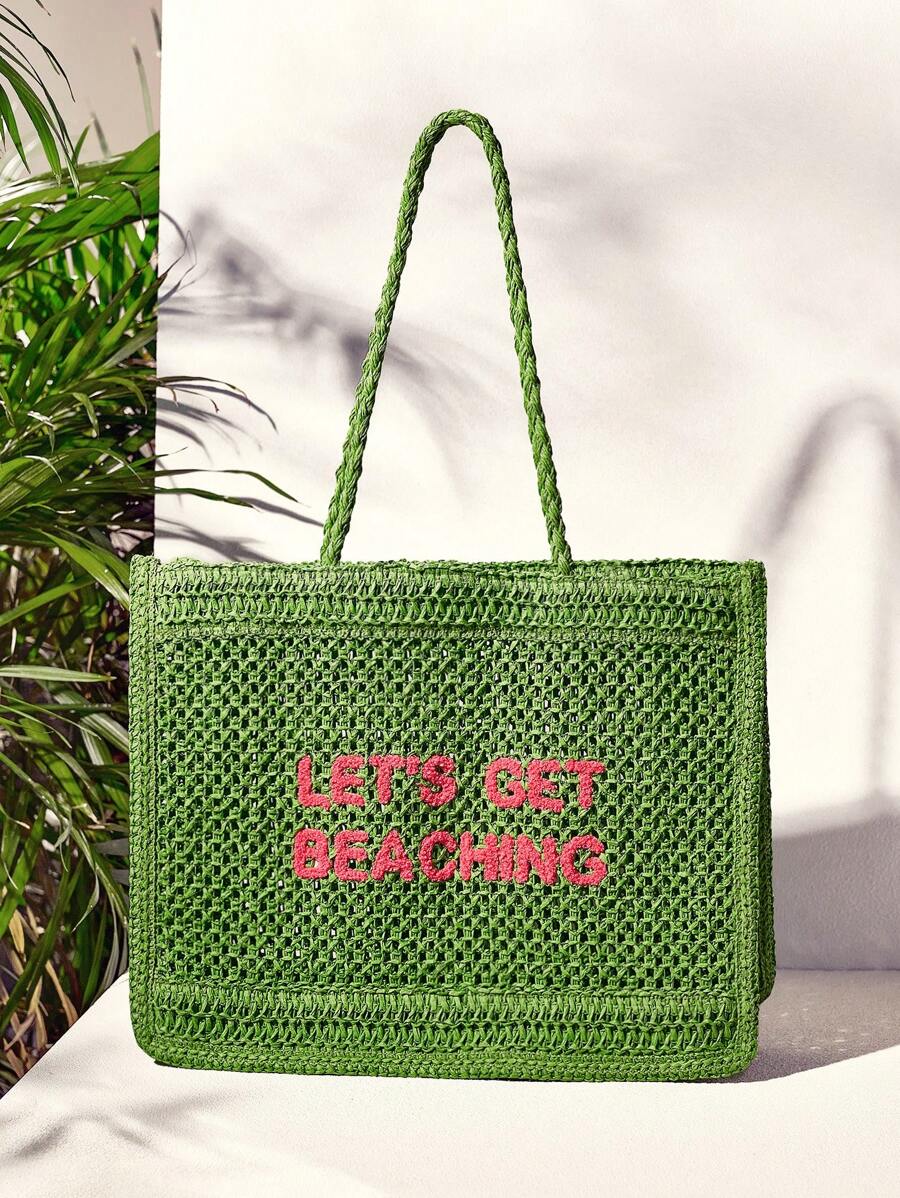 Bolsa de Crochê com Estampa "LET'S GET BEACHING"