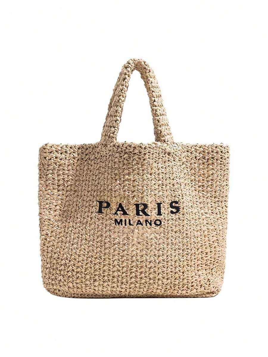 Bolsa de Palha com Estampa "PARIS MILANO"