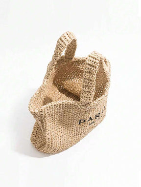 Bolsa de Palha com Estampa "PARIS MILANO"