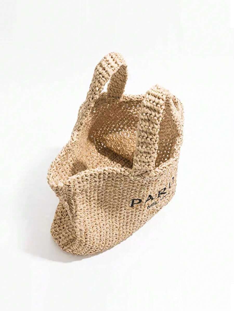 Bolsa de Palha com Estampa "PARIS MILANO"