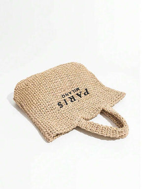 Bolsa de Palha com Estampa "PARIS MILANO"