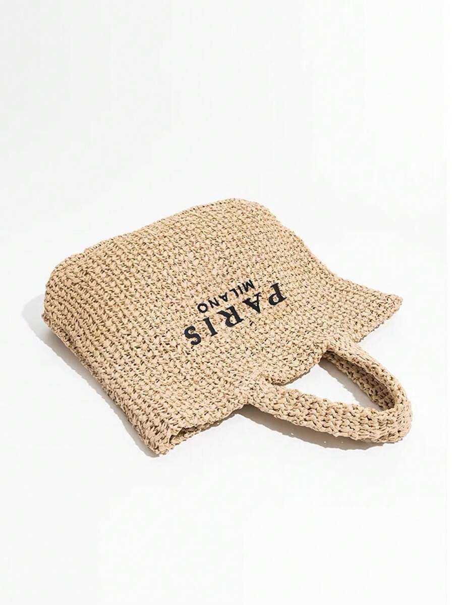 Bolsa de Palha com Estampa "PARIS MILANO"