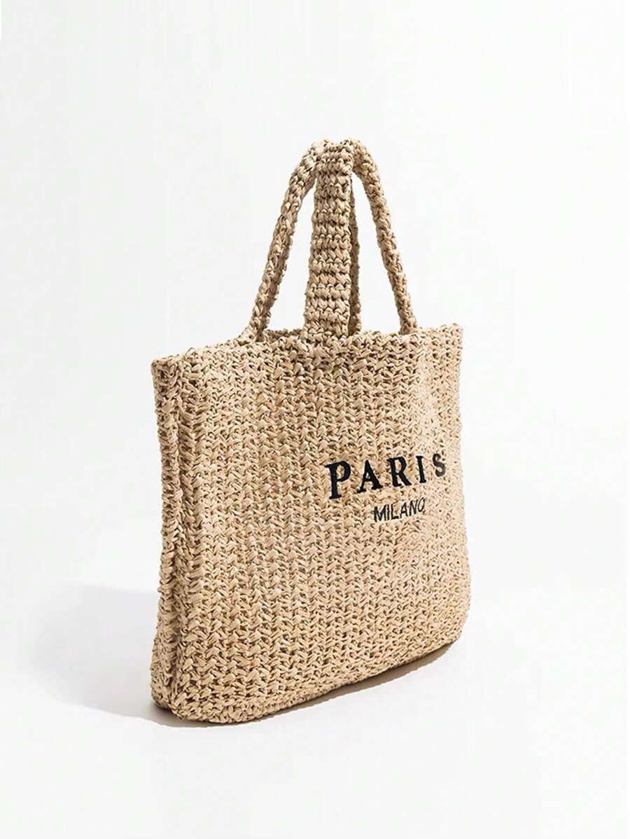Bolsa de Palha com Estampa "PARIS MILANO"