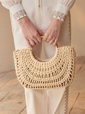 Bolsa Macramê com Alça de Madeira