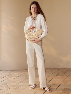 Bolsa Macramê com Alça de Madeira