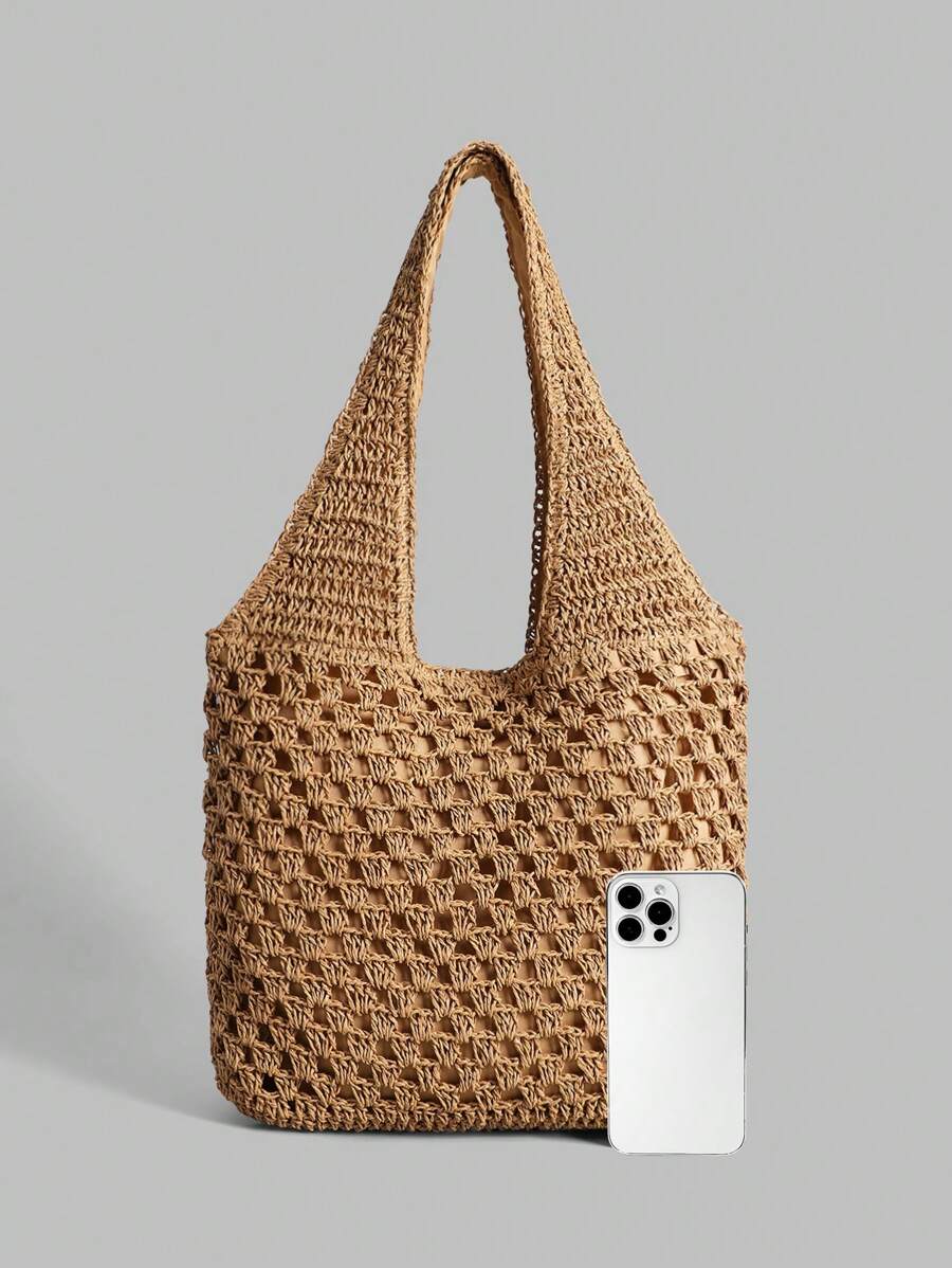 Bolsa de Crochê Natural com Alças Longas
