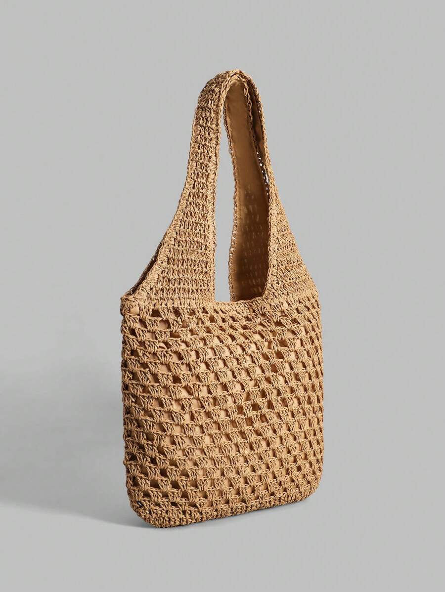 Bolsa de Crochê Natural com Alças Longas
