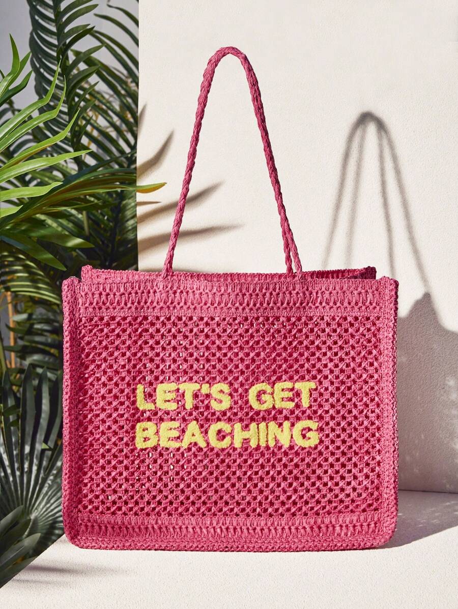 Bolsa de Crochê com Estampa "LET'S GET BEACHING"
