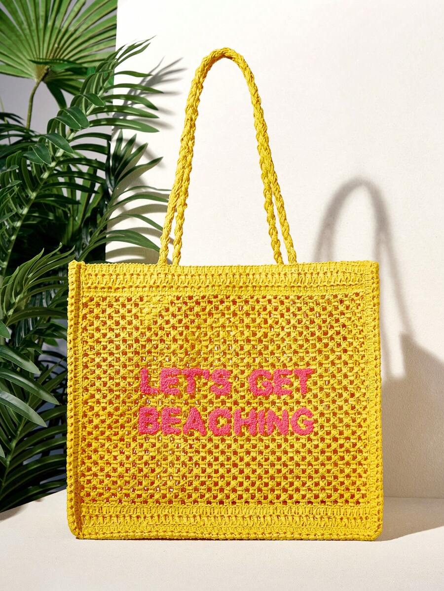 Bolsa de Crochê com Estampa "LET'S GET BEACHING"