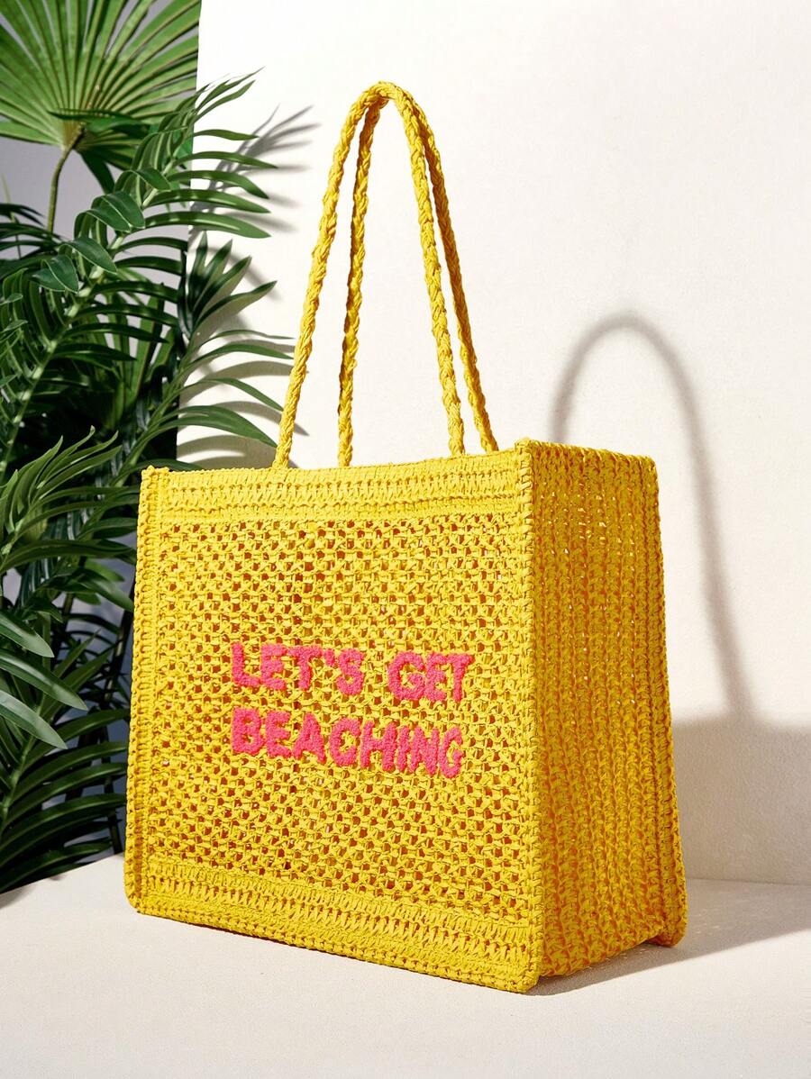 Bolsa de Crochê com Estampa "LET'S GET BEACHING"