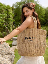 Bolsa de Palha com Estampa "PARIS MILANO"