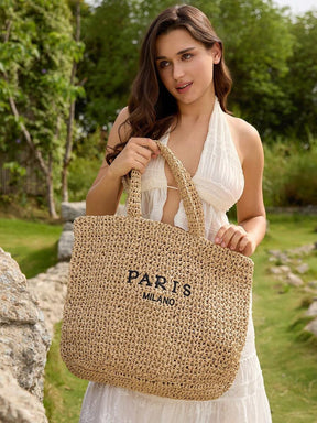 Bolsa de Palha com Estampa "PARIS MILANO"