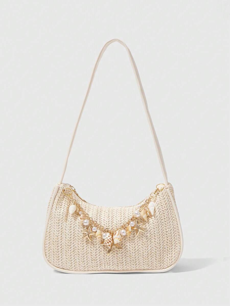 Bolsa de Crochê com Detalhes de Conchas e Pérolas