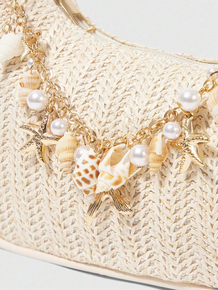 Bolsa de Crochê com Detalhes de Conchas e Pérolas