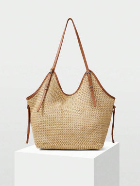 Bolsa de Palha com Alças de Couro e Ajuste Lateral