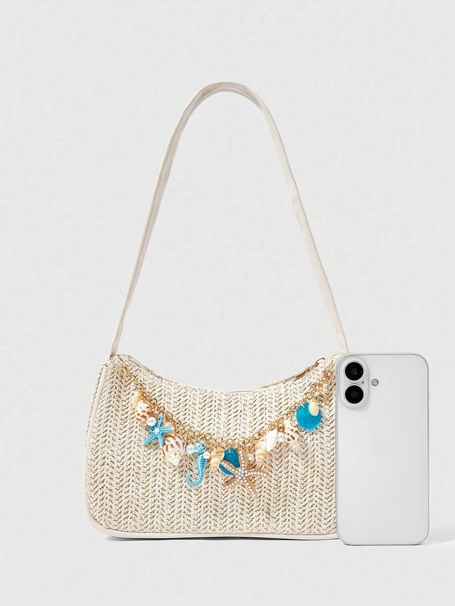 Bolsa de Crochê com Detalhes de Conchas e Pérolas