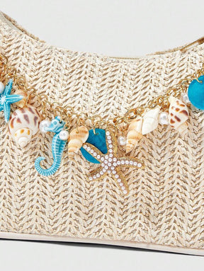 Bolsa de Crochê com Detalhes de Conchas e Pérolas