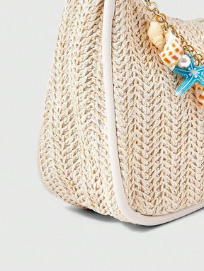 Bolsa de Crochê com Detalhes de Conchas e Pérolas