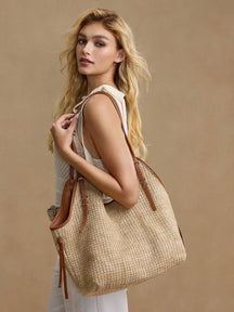 Bolsa de Palha com Alças de Couro e Ajuste Lateral