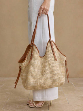 Bolsa de Palha com Alças de Couro e Ajuste Lateral