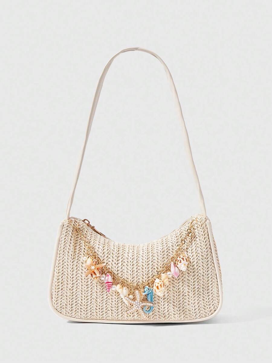 Bolsa de Crochê com Detalhes de Conchas e Pérolas