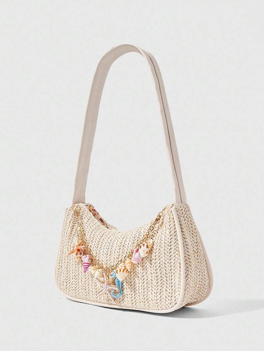 Bolsa de Crochê com Detalhes de Conchas e Pérolas