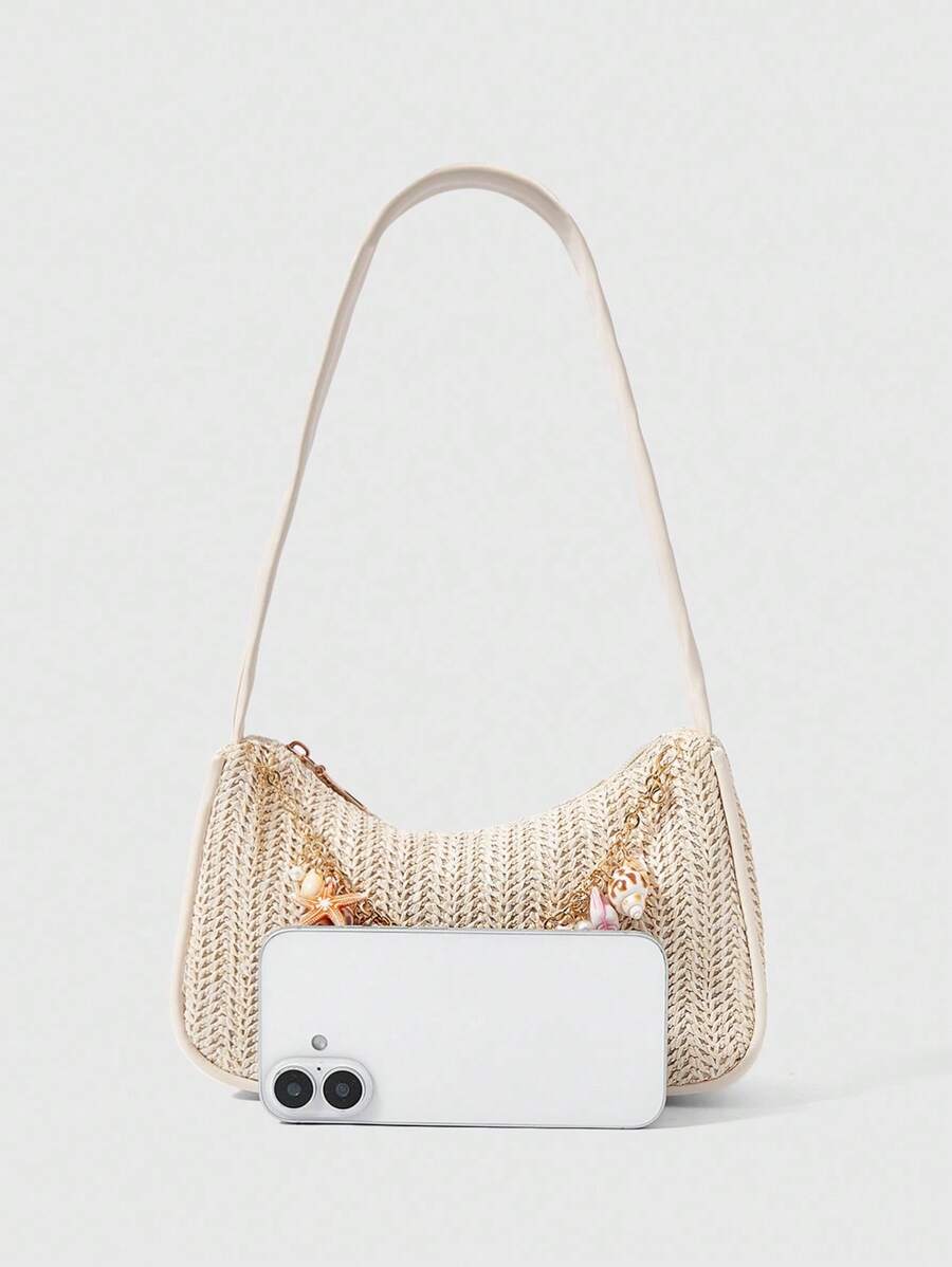 Bolsa de Crochê com Detalhes de Conchas e Pérolas