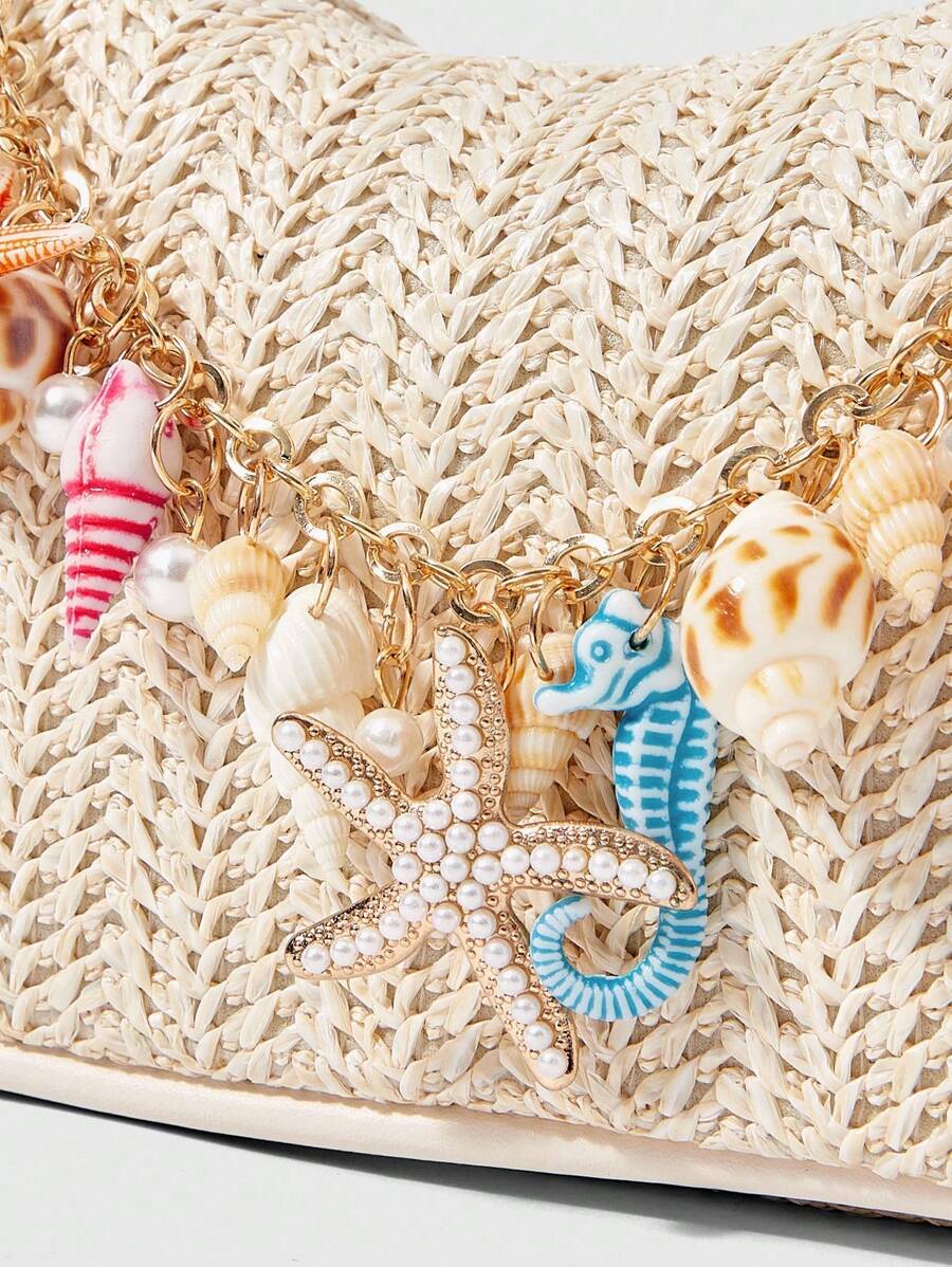 Bolsa de Crochê com Detalhes de Conchas e Pérolas