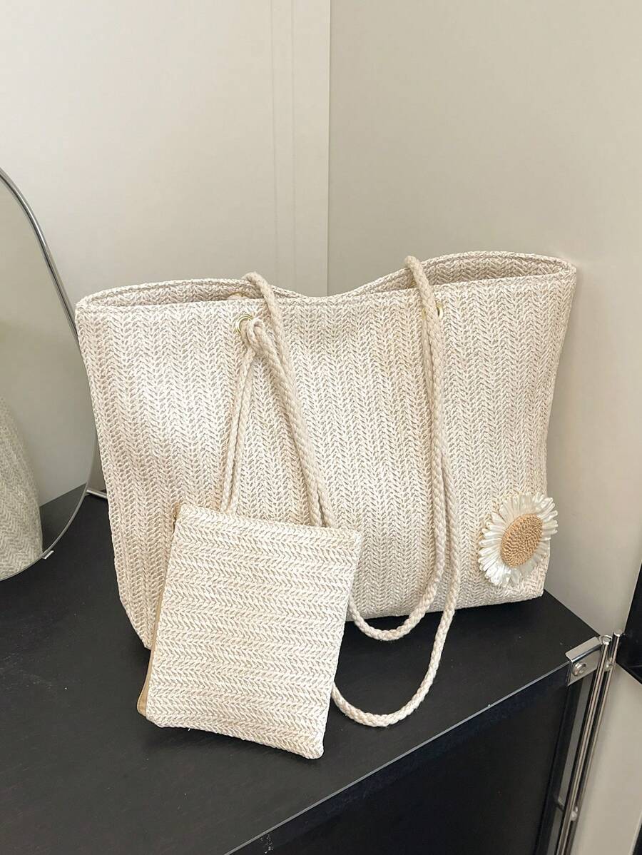 Bolsa de Palha com Alças de Corda e Necessaire