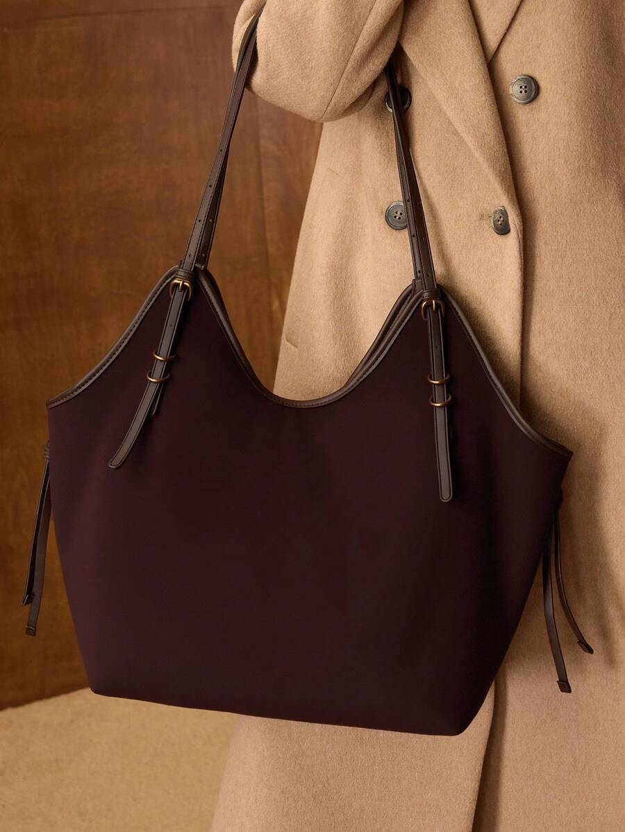 Bolsa de Palha com Alças de Couro e Ajuste Lateral