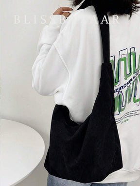 Bolsa de Tecido com Estampa Geométrica e Alças Trançadas