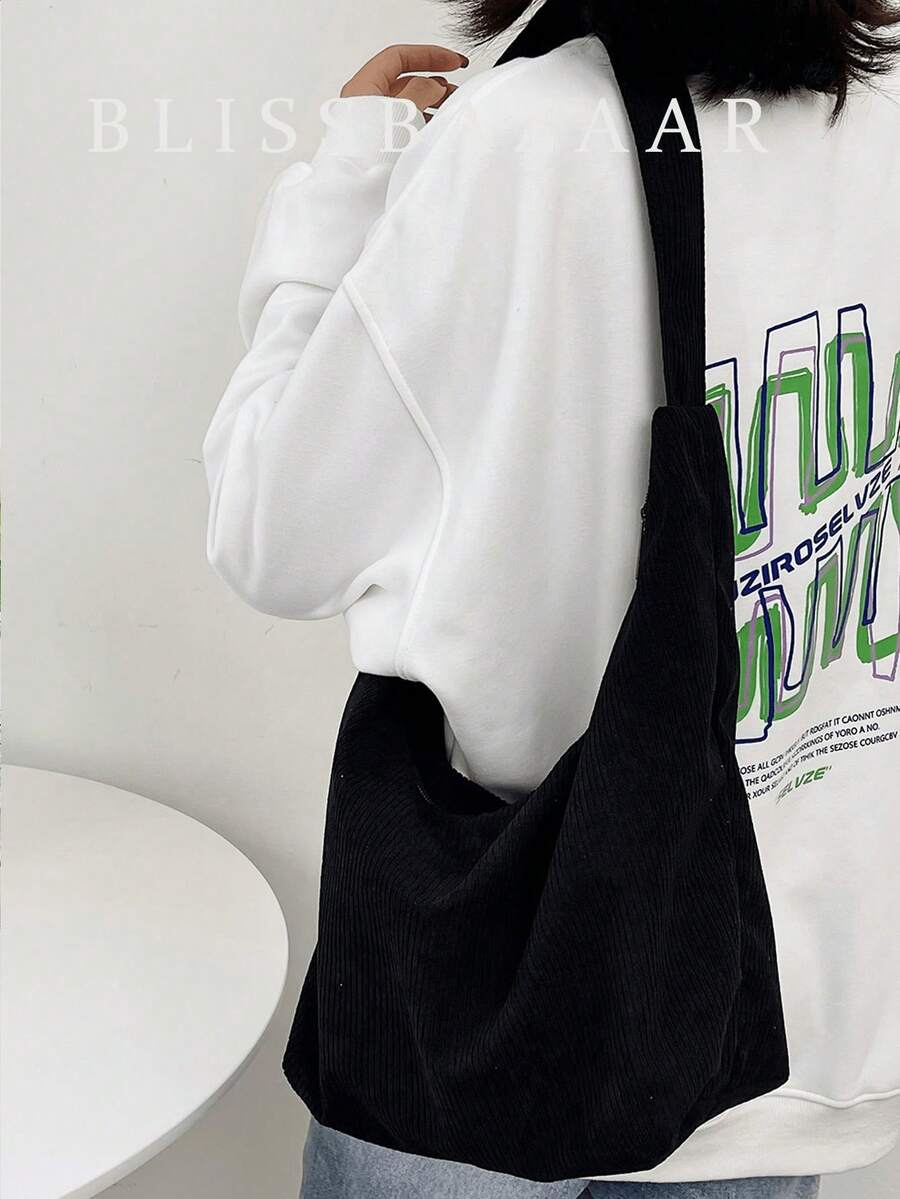 Bolsa de Tecido com Estampa Geométrica e Alças Trançadas