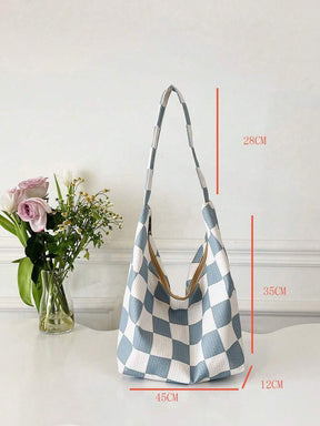 Bolsa de Tecido com Estampa Geométrica e Alças Trançadas