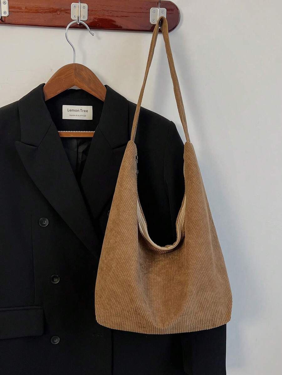 Bolsa de Tecido com Estampa Geométrica e Alças Trançadas