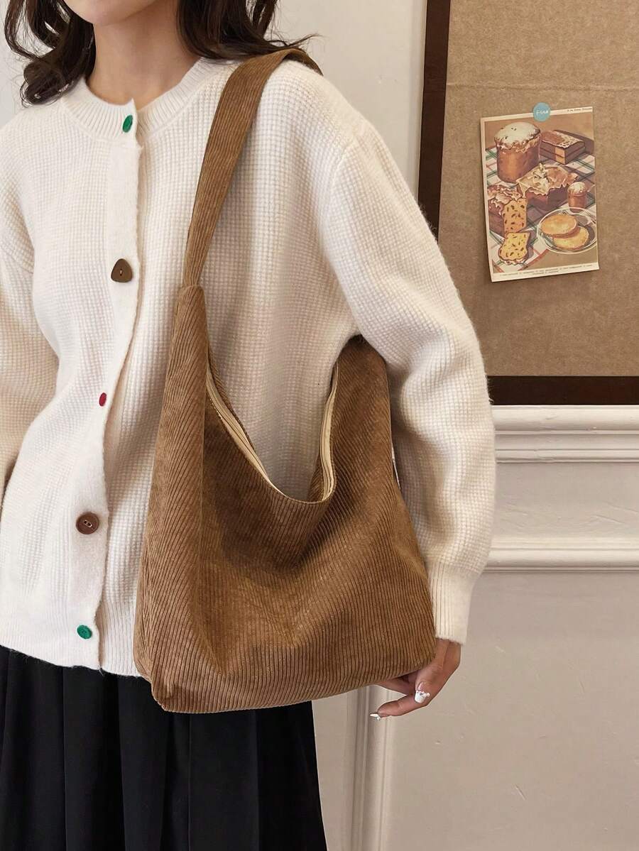 Bolsa de Tecido com Estampa Geométrica e Alças Trançadas